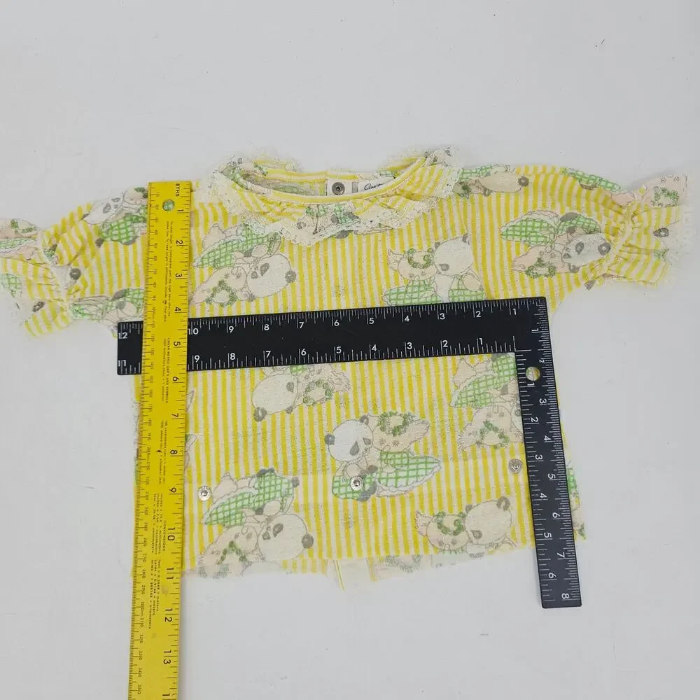 Vintage 70s Carter's Yellow Panda Pinstripe Pajama 2 Piece Sleepwear Girl 4 4037